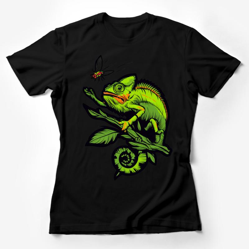 Vibrant Green Chameleon T-Shirt, Exotic Wildlife Illustration, Nature Inspired Casual Wear, Unisex Graphic Tee for Animal Lovers Female T-Shirt