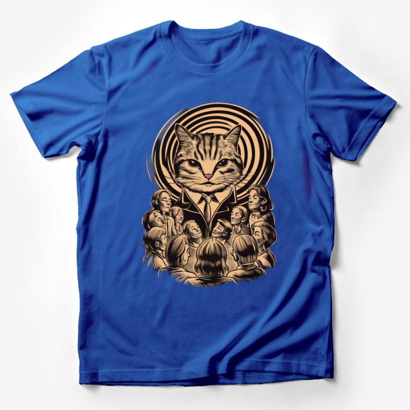 Vintage Cat Overlord T-Shirt, Hypnotic Cat Boss, Retro Style Cat Tee, Unique Graphic Shirt, Unisex Cat Lover Apparel, Quirky Tee Design Male T-Shirt