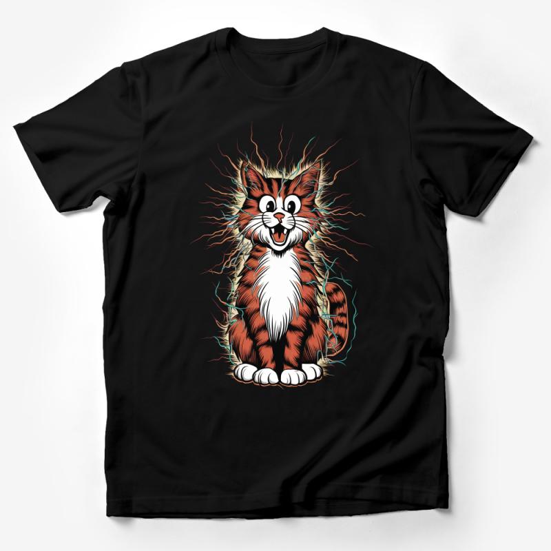 Electric Kitty Graphic Tee, Cool Cat with Lightning Bolts, Unisex Cotton Shirt, Fun Animal Art, Casual Streetwear, Unique Gift Male T-Shirt