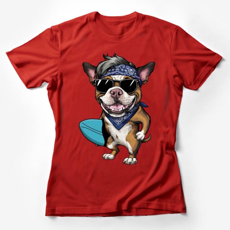 Surfing Dog T-Shirt, Cool Surfer Pup Graphic Tee, Beach Style Clothing, Unisex Adult Animal Shirt, Summer Fashion Female T-Shirt