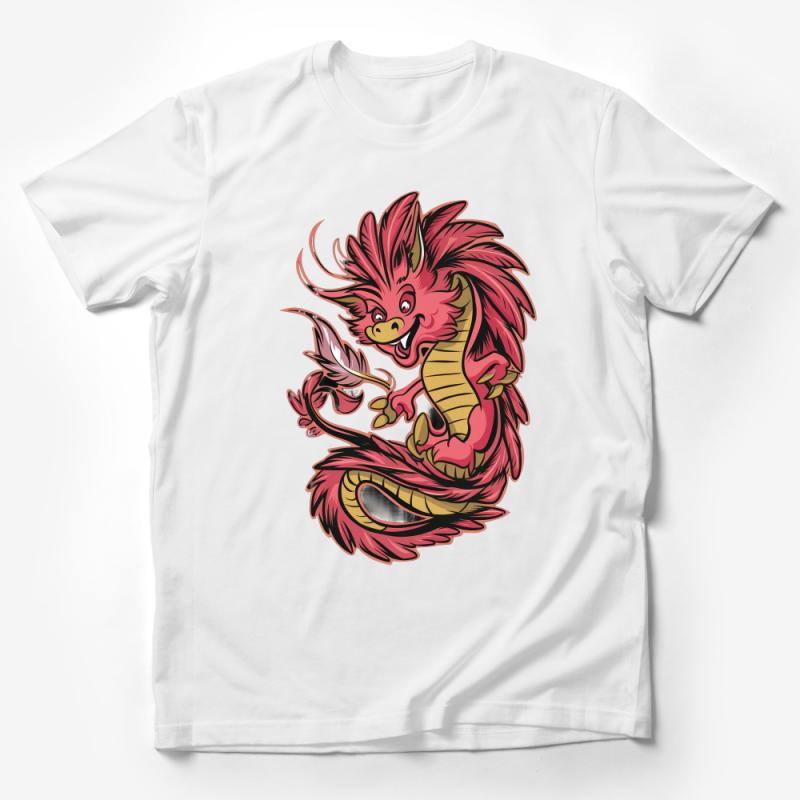 Unique Red Dragon Cartoon Graphic Tee, Fiery Creature Fantasy Art T-Shirt, Unisex Fantasy Clothing, Gift for Fantasy Lovers Male T-Shirt