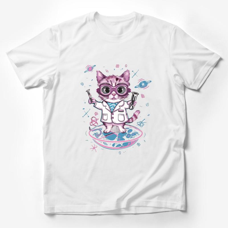 Funny Scientist Cat T-Shirt, Cute Kitty in Lab Coat Tee, Geek Chic Fashion, Nerd Cat Lover Gift, Unisex Graphic Shirt Male T-Shirt