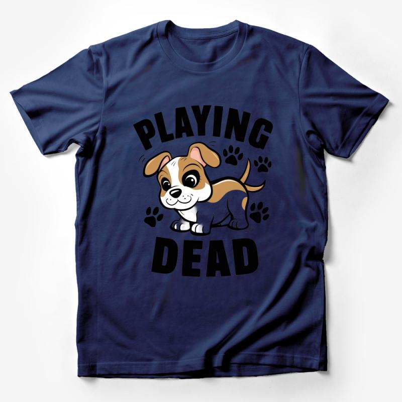 Cute Playing Dead Dog T-Shirt, Funny Puppy Graphic Tee, Pet Lover Gift, Unisex Animal Shirt, Casual Canine Apparel, Soft Cotton Top Male T-Shirt