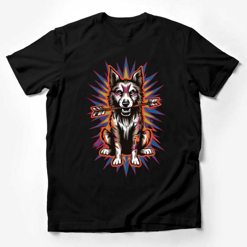 Colorful Dog T-Shirt, Vibrant Artistic Animal Graphic Tee, Cute Pet Lover Gift, Unisex Casual Shirt, Street Style Clothing, Bold Canine Design Male T-Shirt