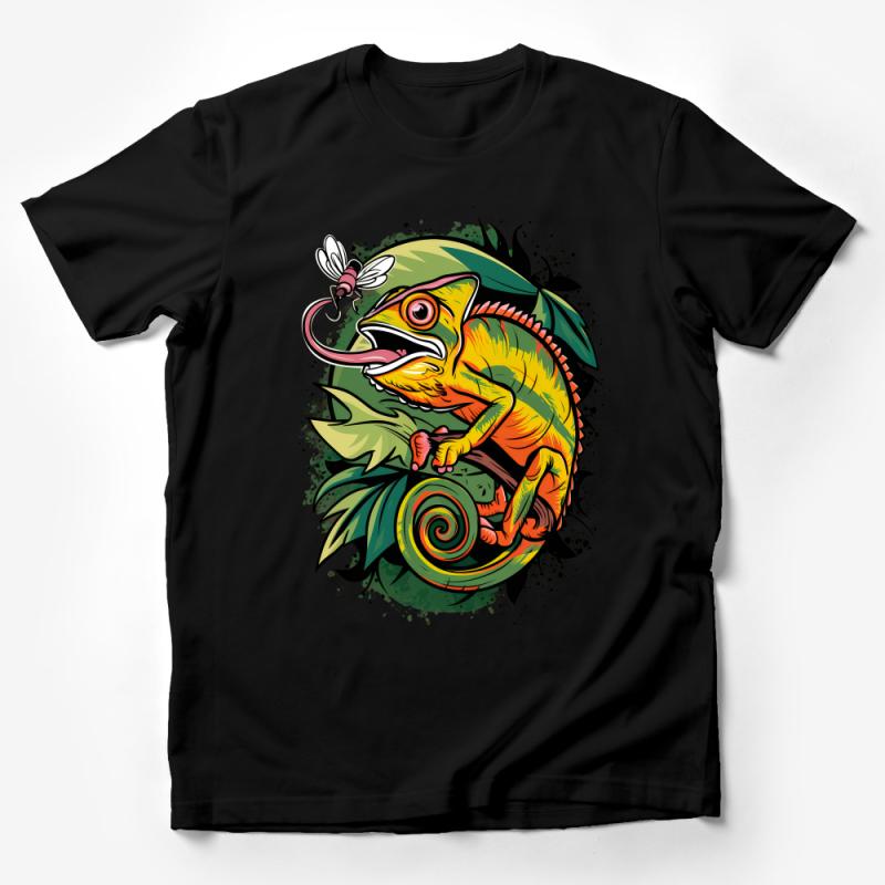 Vibrant Chameleon Graphic T-Shirt, Colorful Lizard Tee, Unisex Nature Inspired Shirt, Artistic Wildlife Illustration Top for All Ages Male T-Shirt