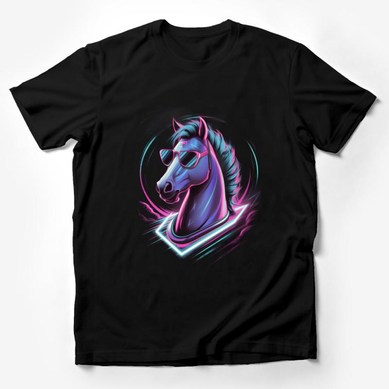 Retro Neon Horse T-Shirt, Colorful Cool Horse with Sunglasses Tee, Unisex Casual Streetwear, Trendy Graphic Shirt, Summer Fashion Top Male T-Shirt