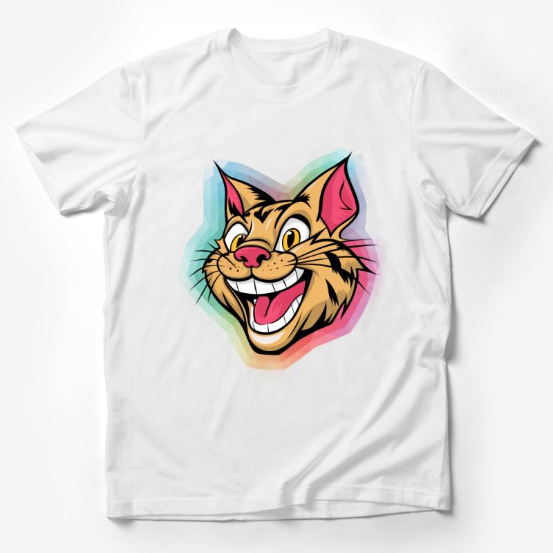 Whimsical Cat Face T-Shirt, Colorful Feline Graphic Tee, Animal Lover Casual Top, Unisex Adult Clothing, Fun Gift Idea Male T-Shirt