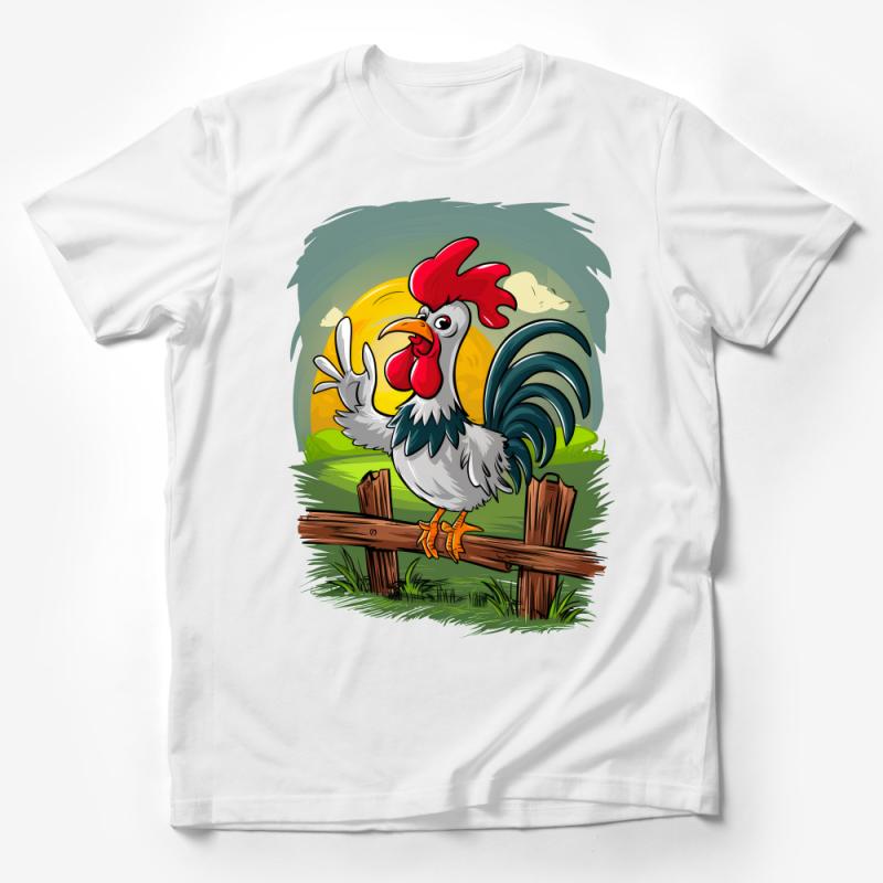 Funny Rooster T-Shirt, Farm Animal Graphic Tee, Sunrise Chicken Cartoon Shirt, Unisex Cotton Tee, Gift for Farmers, Casual Wear Male T-Shirt