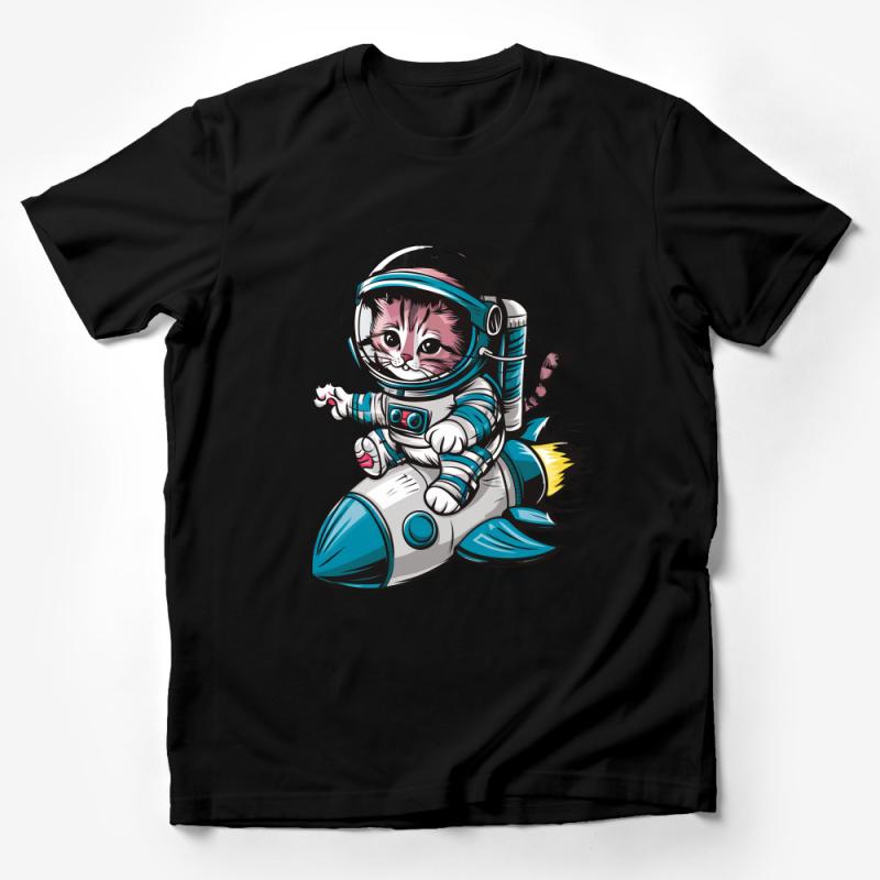 Cat Astronaut T-Shirt, Space Kitty on Rocket, Cute Feline Cosmonaut Tee, Kids and Adults Unisex Shirt, Fun Animal Graphic Top Male T-Shirt