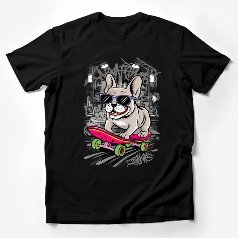 Skateboarding French Bulldog T-Shirt, Urban Dog Graphic Tee, Cool Animal Streetwear, Pet Lover Gift, Unique Skater Pup Shirt Male T-Shirt