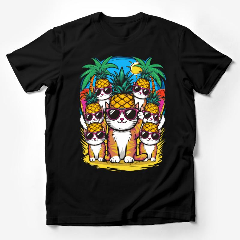 Tropical Cat T-Shirt, Pineapple Sunglasses Cats, Summer Beach Party Tee, Unisex Cat Lover Gift, Funny Feline Tropical Shirt Male T-Shirt