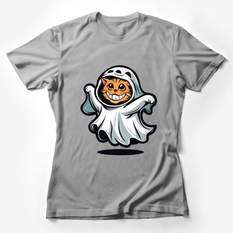 Cute Cat Ghost T-Shirt, Spooky Feline Spirit Graphic Tee, Funny Halloween Kitty Apparel, Unisex Casual Wear Female T-Shirt