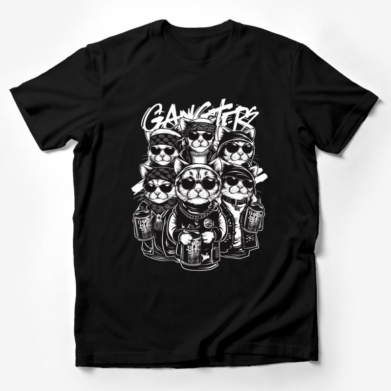 Cool Cat Gang T-Shirt, Funny Cats with Sunglasses and Drinks, Unisex Cat Lover Tee, Hipster Cats Graphic Shirt, Unique Cat Themed Top Male T-Shirt