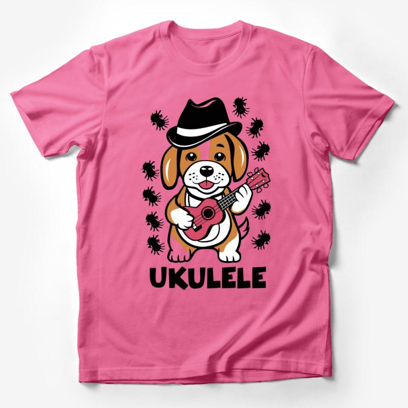 Ukulele Playing Dog T-Shirt, Cute Musician Puppy Graphic Tee, Musical Animal Lover Gift, Unisex Shirt for Ukulele Players Male T-Shirt