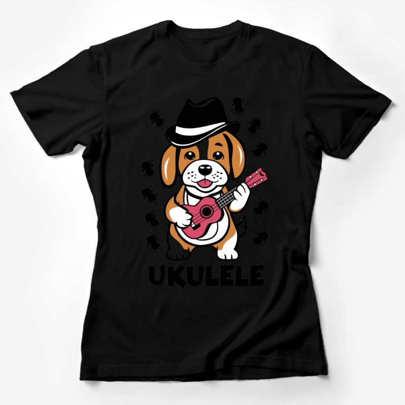 Ukulele Playing Dog T-Shirt, Cute Musician Puppy Graphic Tee, Musical Animal Lover Gift, Unisex Shirt for Ukulele Players Female T-Shirt