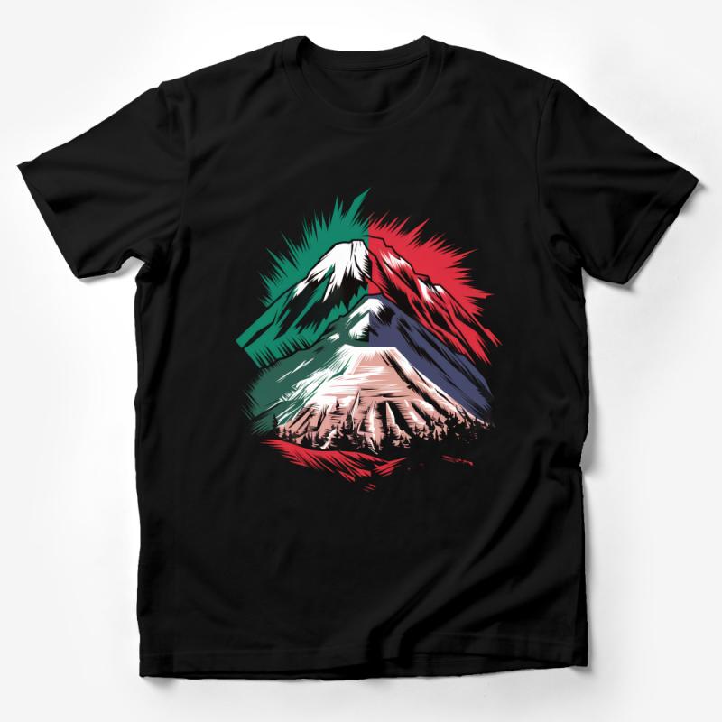 Abstract Mountain Graphic Tee, Colorful Nature Inspired T-Shirt, Artistic Unisex Top, Casual Wear Male T-Shirt