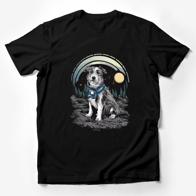 Starry Night Dog T-Shirt, Cute Astronaut Canine Tee, Pet Lover Gift, Space Adventure Graphic Shirt, Unisex Tee Male T-Shirt