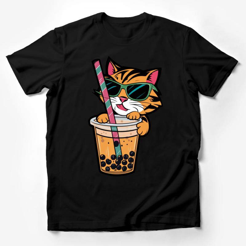 Cool Cat Bubble Tea T-Shirt, Funny Boba Tea Lover Tee, Hipster Cat with Sunglasses Top, Cute Animal Drink Shirt Male T-Shirt