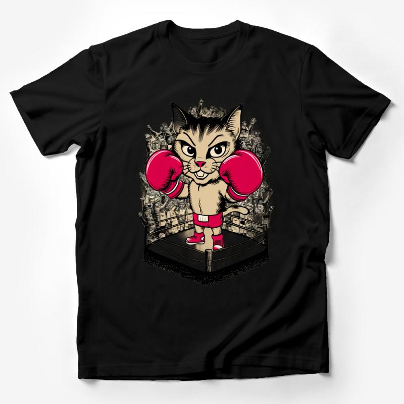 Boxing Cat T-Shirt, Funny Feline Fighter Tee, Unisex Cartoon Cat Boxer Shirt, Gym Wear Animal Humor, Gift for Cat Lover Male T-Shirt