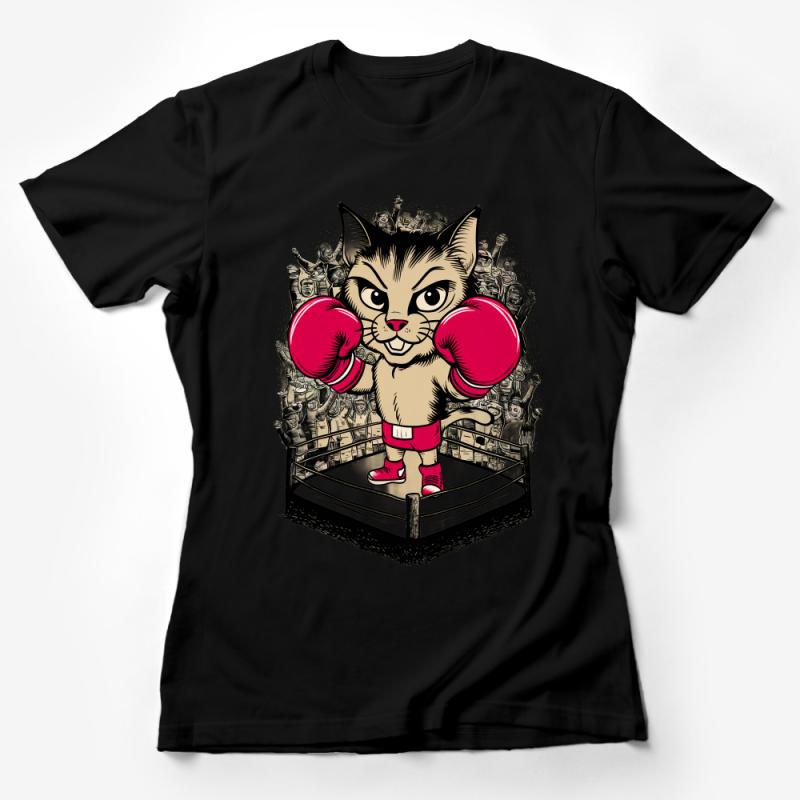 Boxing Cat T-Shirt, Funny Feline Fighter Tee, Unisex Cartoon Cat Boxer Shirt, Gym Wear Animal Humor, Gift for Cat Lover Female T-Shirt