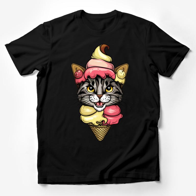 Cat Ice Cream Cone T-Shirt, Funny Cat Lover Tee, Cute Feline Ice Cream Graphic T-Shirt, Quirky Summer Shirt Design, Unique Pet Themed Top Male T-Shirt