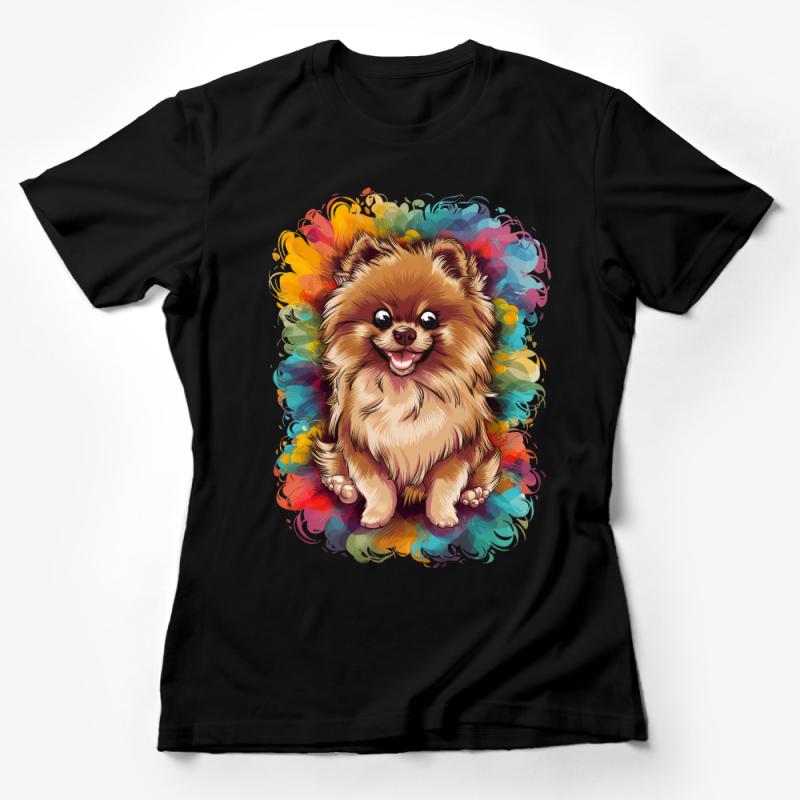 Colorful Pomeranian Dog T-Shirt, Vibrant Artistic Tee, Cute Pom Pom Pet Lover Gift, Unisex Clothing Female T-Shirt