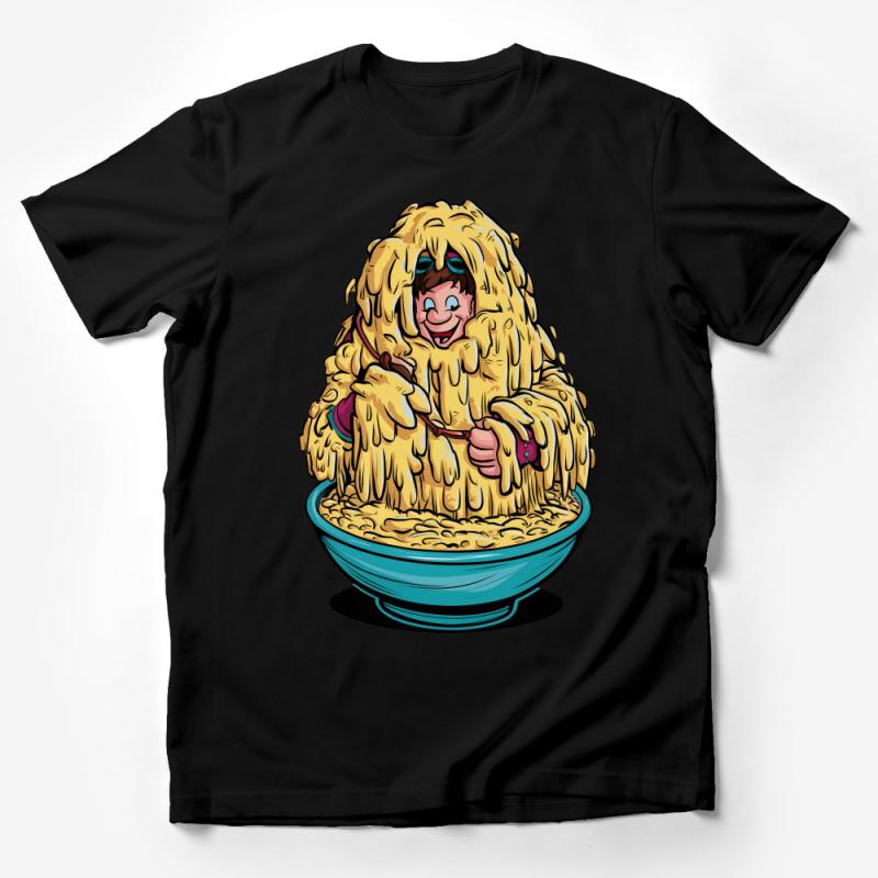 Funny Noodle Lover T-Shirt, Cartoon Pasta Enthusiast Shirt, Quirky Foodie Graphic Tee, Unique Comfort Food Apparel Gift Idea Male T-Shirt