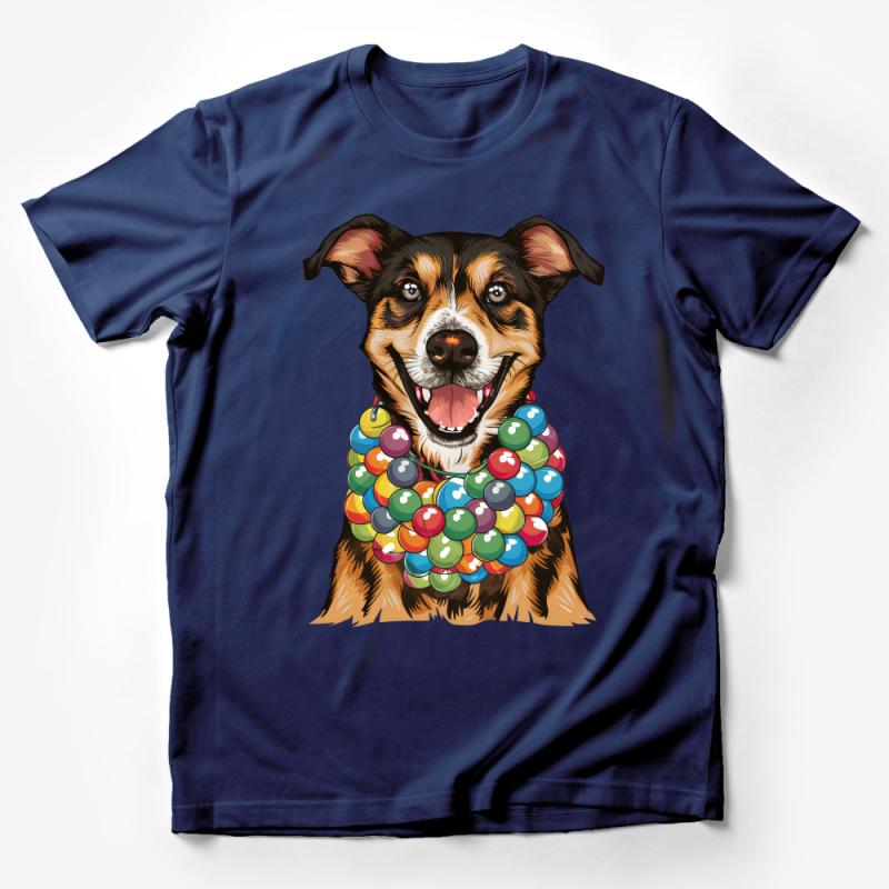 Dog Lover T-shirt, Colorful Bead Necklace Dog Graphic, Unisex Pet Enthusiast Tee, Casual Animal Lover Top, Gift for Dog Owners Male T-Shirt