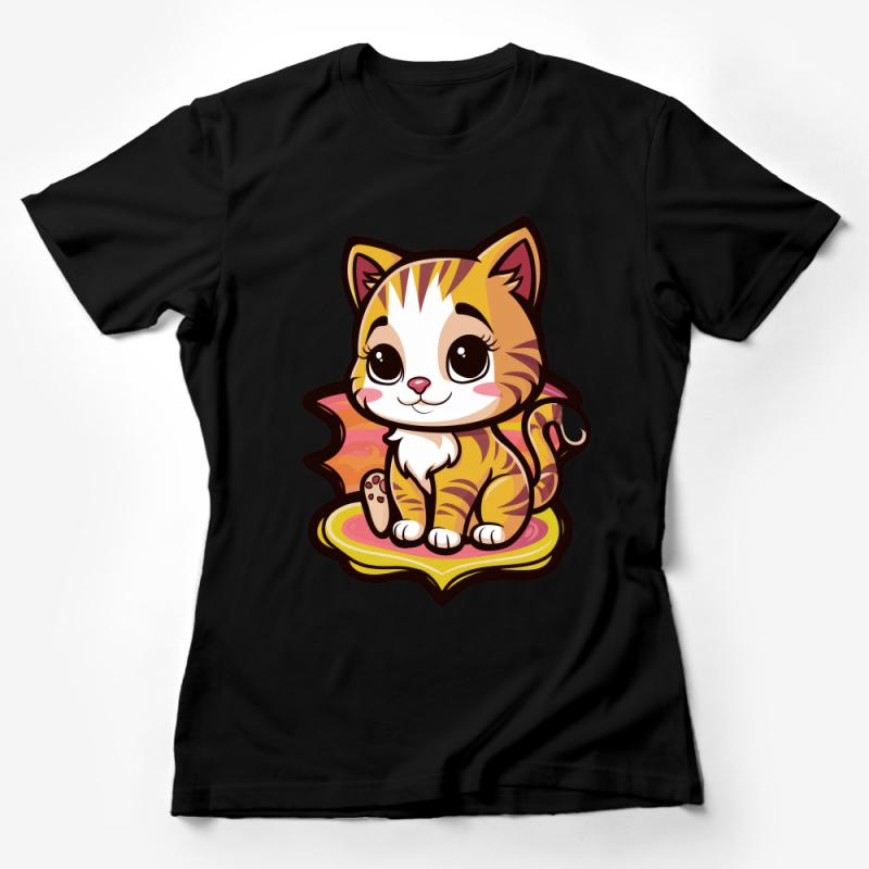 Cute Cartoon Cat T-Shirt, Adorable Kitten Graphic Tee, Unisex Kids and Adult Casual Wear, Animal Illustration Top, Fun Pet Lover Gift Female T-Shirt