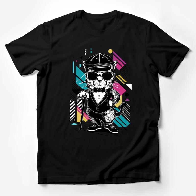 Hipster Cat T-Shirt, Cool Cat with Glasses and Hat, Black and White Feline, Unique Cat Lover Tee, Unisex Graphic Tee, Casual Wear Male T-Shirt