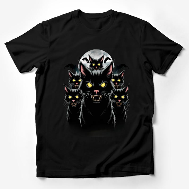 Black Cat and Bats T-Shirt, Halloween Graphic Tee, Unisex Full Moon Cat Lover Shirt, Spooky Gothic Apparel, Halloween Party Wear Male T-Shirt