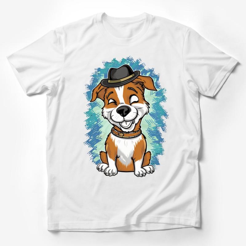 Cute Cartoon Dog in Hat T-Shirt, Fun Animal Graphic Tee, Unisex Adult Clothing, Casual Shirt Gift Male T-Shirt