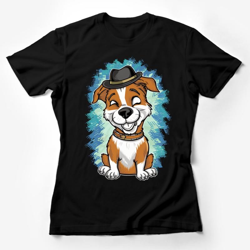 Cute Cartoon Dog in Hat T-Shirt, Fun Animal Graphic Tee, Unisex Adult Clothing, Casual Shirt Gift Female T-Shirt