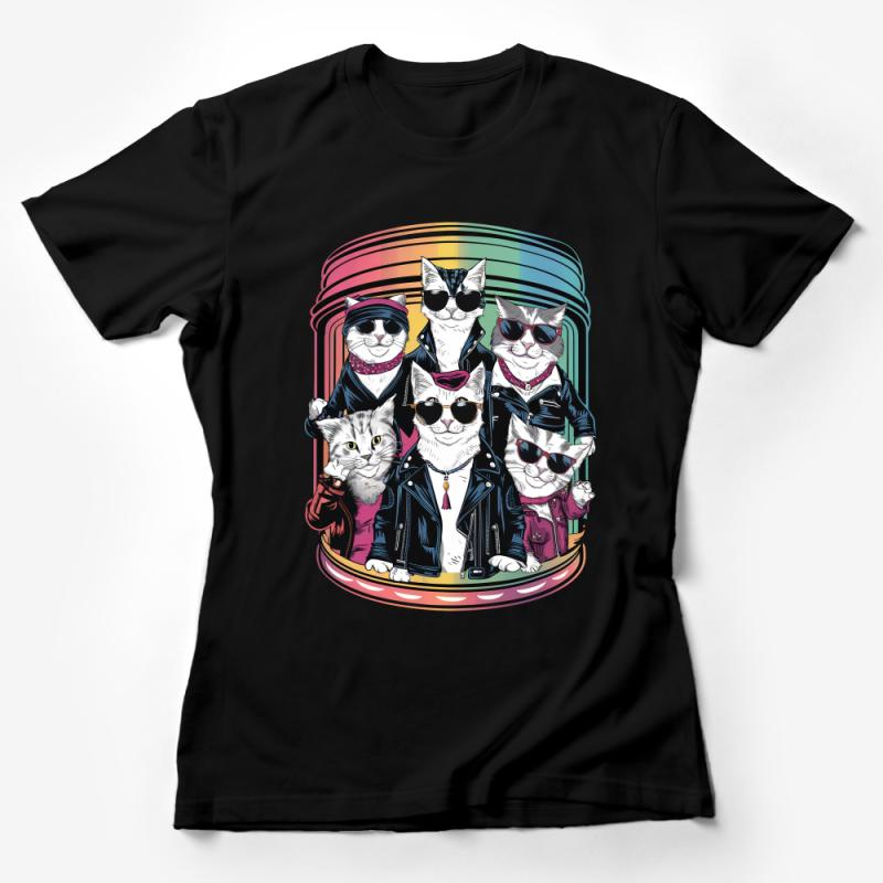 Cool Cat Band T-Shirt, Funny Cats in Sunglasses, Unisex Graphic Tee, Rock and Roll Kitties, Music Lovers Gift, Pet Lovers Apparel Female T-Shirt