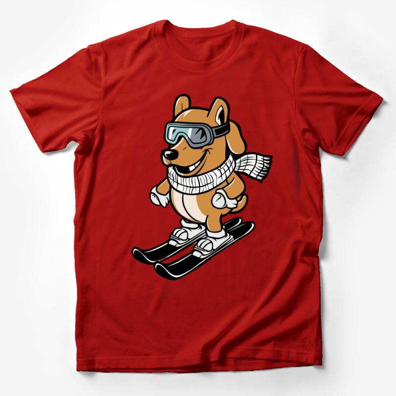 Fun Skiing Dog T-Shirt, Cool Dog Skier Graphic Tee, Winter Sports Animal Lover Shirt, Casual Comfort Clothing, Unisex Tee Gift Idea Male T-Shirt