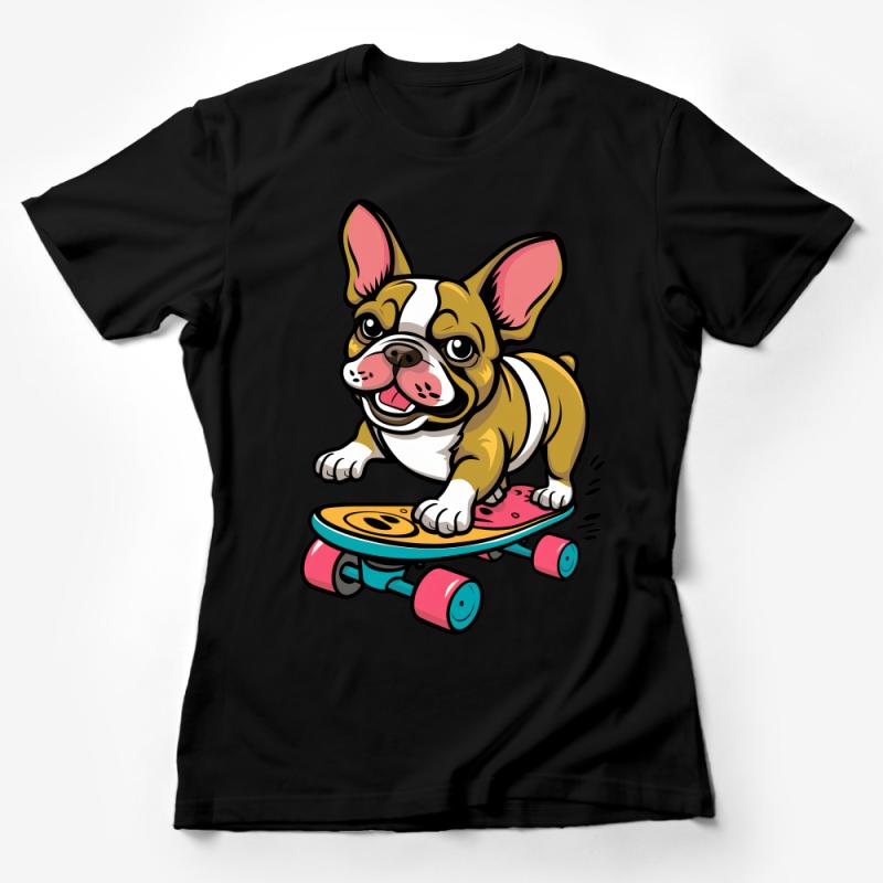 Skateboarding French Bulldog T-Shirt, Cute Dog Skateboard Tee, Graphic Tee for Dog Lovers, Unisex Skater Bulldog Cloth Female T-Shirt