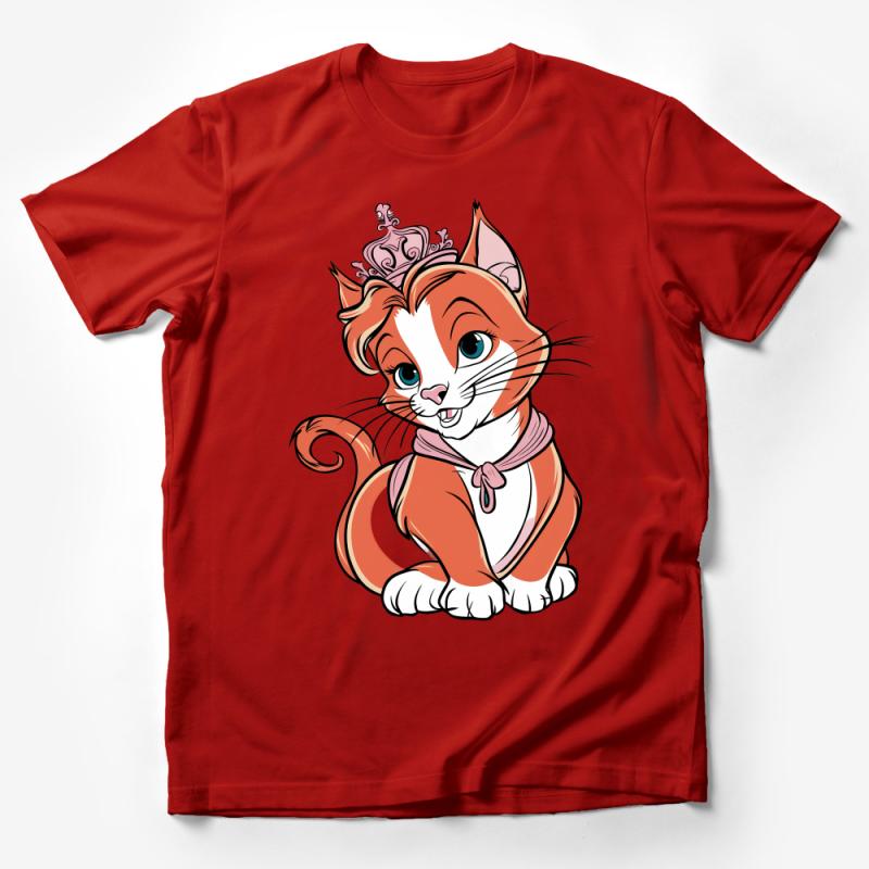 Whimsical Cat Princess T-Shirt, Cute Cartoon Graphic Tee, Girls' Fairy Tale Fashion, Pink Crown Kitty Shirt Male T-Shirt