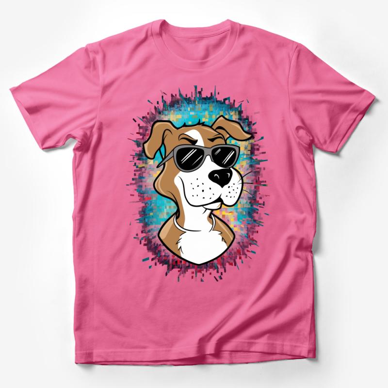 Cool Dog with Sunglasses T-Shirt, Colorful Graphic Tee, Unisex Fashion, Casual Streetwear, Pet Lover Gift, Funky Animal Shirt Design Male T-Shirt