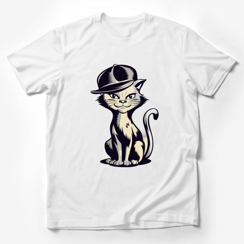 Cool Cat with Hat T-Shirt, Stylish Feline Graphic Tee, Hipster Cat Lover Gift, Unisex Adult Casual Wear Male T-Shirt