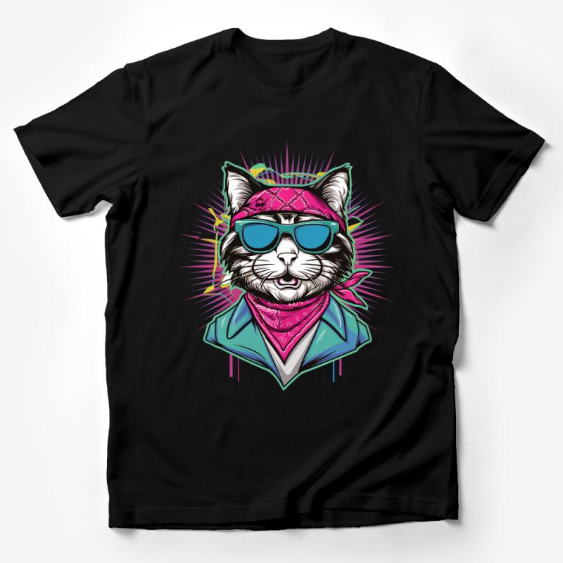 Cool Cat with Sunglasses Graphic Tee, Hipster Cat T-Shirt, Funky Feline Fashion Top, Urban Style Pet Lover Gift Male T-Shirt