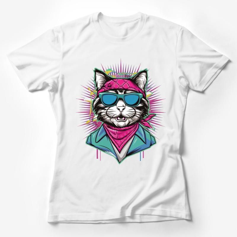 Cool Cat with Sunglasses Graphic Tee, Hipster Cat T-Shirt, Funky Feline Fashion Top, Urban Style Pet Lover Gift Female T-Shirt