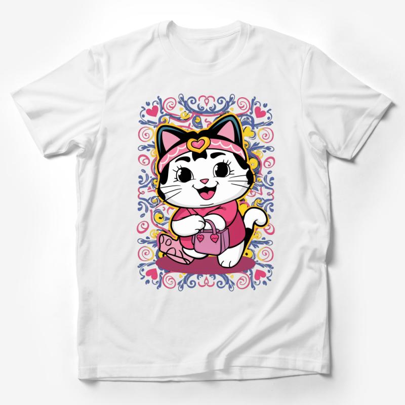 Cute Cat T-Shirt for Kids, Cartoon Kitty with Hearts, Adorable Animal Tee, Colorful Children's Clothing, Unisex Top Male T-Shirt