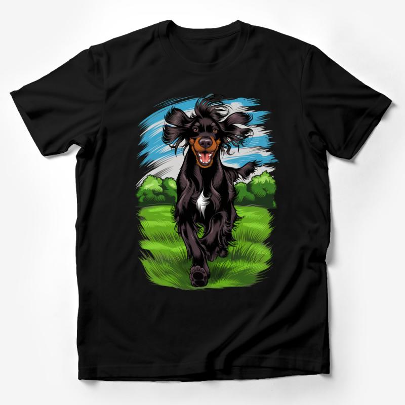 Black Dog T-Shirt, Happy Dog Graphic Tee, Pet Lover Gift, Animal Illustration T-shirt, Unisex Dog Print Shirt, Casual Canine Top Male T-Shirt