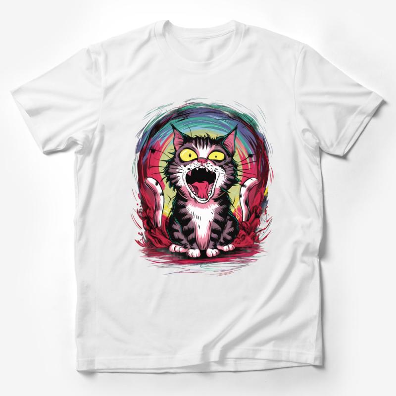 Vibrant Psychedelic Cat T-Shirt, Colorful Artistic Feline Lover Gift, Unisex Graphic Tee with Whimsical Kitty Illustration Male T-Shirt