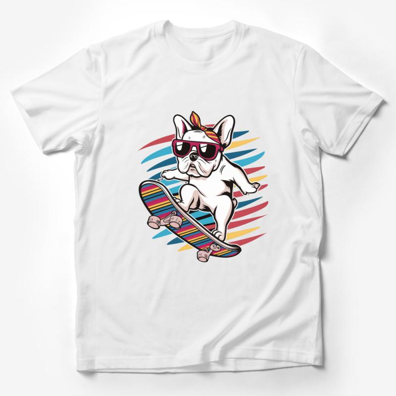 Cool Skateboarding French Bulldog T-Shirt, Colorful Retro Style Tee, Dog Lover Gift, Hipster Skater Shirt, Pet Fashion Top Unisex Male T-Shirt