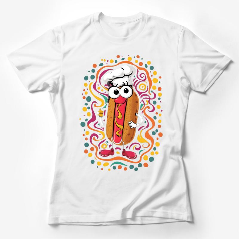 Funny Chef Hot Dog Cartoon T-Shirt, Colorful Food Character Tee, Playful Unisex Shirt, Casual Wear for Foodies, Unique Graphic Tee Female T-Shirt