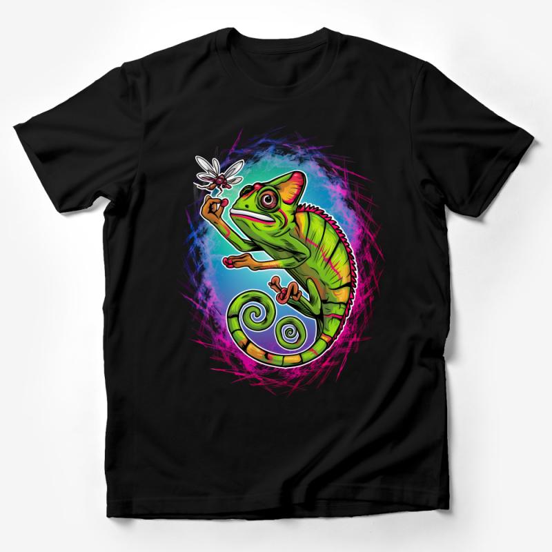 Colorful Chameleon Graphic Tee, Vibrant Reptile T-Shirt, Nature Lover Casual Top, Unisex Cotton Shirt, Wildlife Illustration Apparel Male T-Shirt