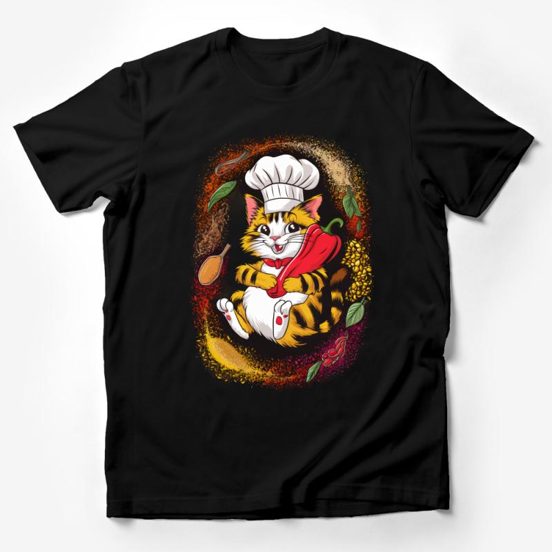 Chef Cat T-Shirt, Cute Cooking Kitty Graphic Tee, Unisex Animal Lover Shirt, Whimsical Cat in Chef Hat Top, Culinary Feline Apparel Male T-Shirt