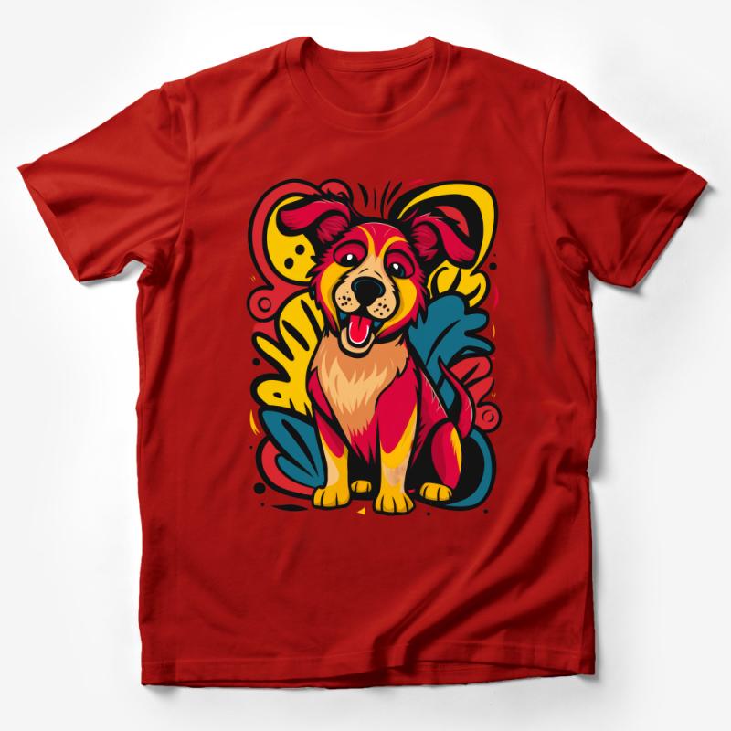 Colorful Pop Art Dog T-Shirt, Vibrant Animal Graphic Tee, Fun Cartoon Pet Lovers Shirt, Unisex Casual Wear Male T-Shirt