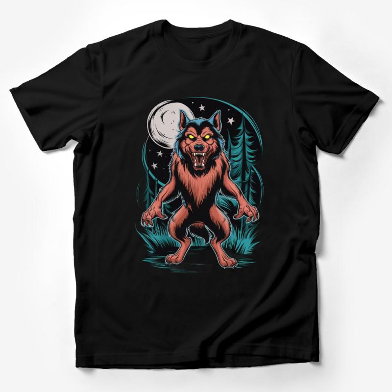 Men's Graphic Wolf T-Shirt, Full Moon Werewolf Tee, Cool Night Creature Shirt, Unique Animal Design Top, Urban Fantasy Clothing Male T-Shirt